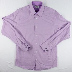 Duchamp Button up Shirt Men's 15.5/M Slim Fit Business Casual Purple Houndstooth